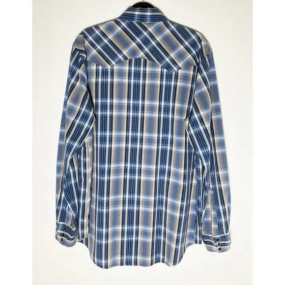 Lucky Brand Men's Pearl Snap Button Up Rockabilly Shirt Western Rodeo Blue Gray - Picture 2 of 8